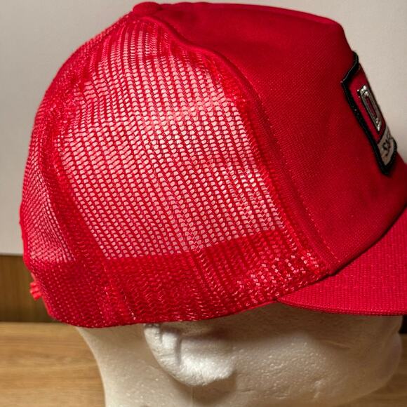 Vintage Dean Saf-t-Bilt Tires Hat Red Snapback Trucker Patch‎ Logo Made In USA - Picture 5 of 9